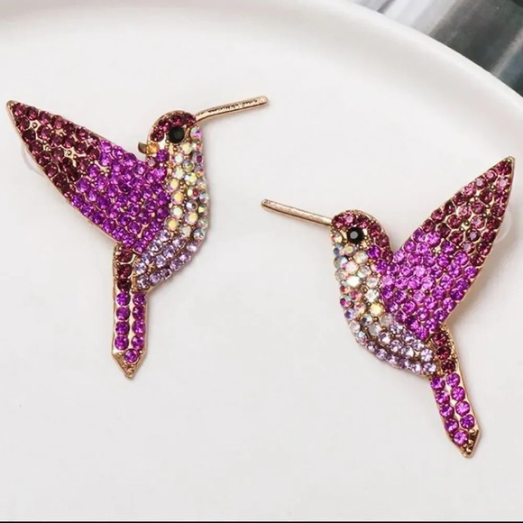 Zara Hummingbird Purple Crystal Earrings - Picture 5 of 9